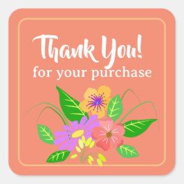 Pegatina Cuadrada Agradecimiento a la flor de pequeñas empresas