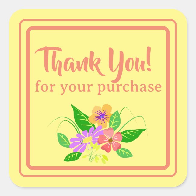 Pegatina Cuadrada Agradecimiento a la flor de pequeñas empresas (Anverso)