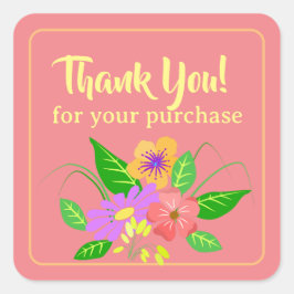 Pegatina Cuadrada Agradecimiento a la flor de pequeñas empresas