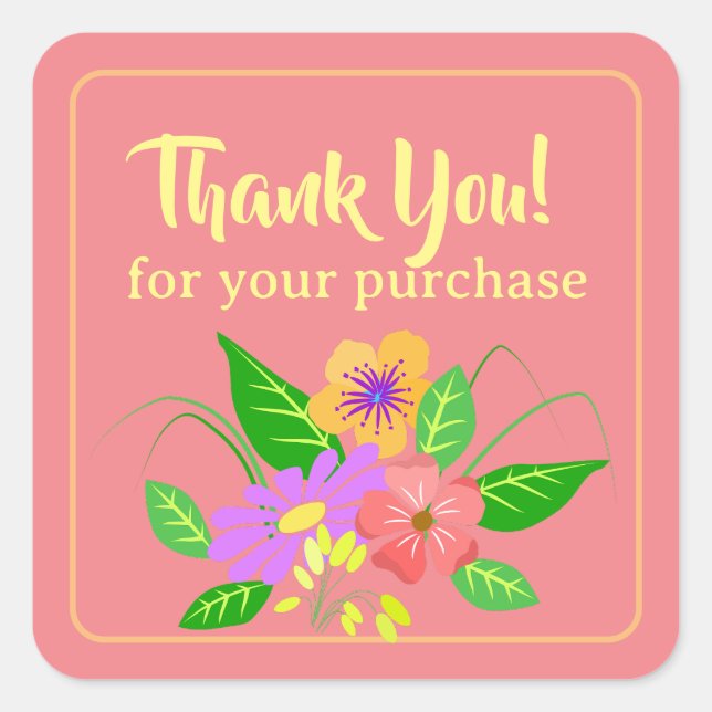Pegatina Cuadrada Agradecimiento a la flor de pequeñas empresas (Anverso)