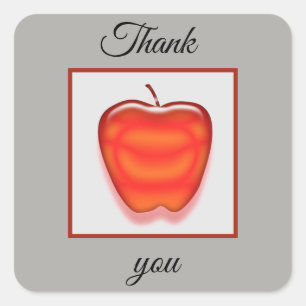 Pegatina Cuadrada Agradecimiento a maestros Manzana Roja Brillante G
