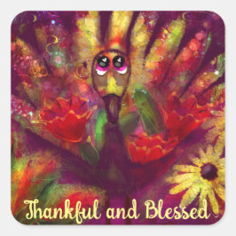 Pegatina Cuadrada Agradecimiento Acción de Gracias Turquía Floral Re