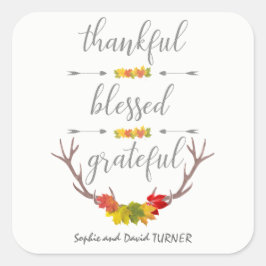 Pegatina Cuadrada Agradecimiento Bendito Agradecimiento Caída Antler