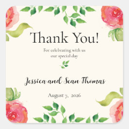 Pegatina Cuadrada Agradecimiento Boda Floral Gracias