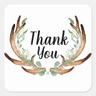 Pegatina Cuadrada Agradecimiento de acuarela de asta y vid