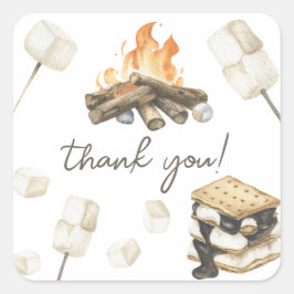 Pegatina Cuadrada Agradecimiento de baby shower de S'more acuarela