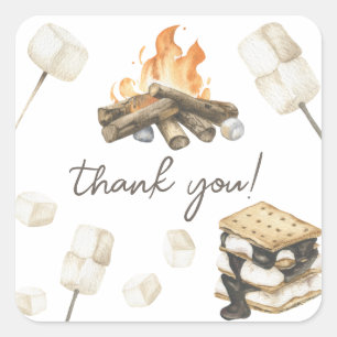 Pegatina Cuadrada Agradecimiento de baby shower de S'more acuarela
