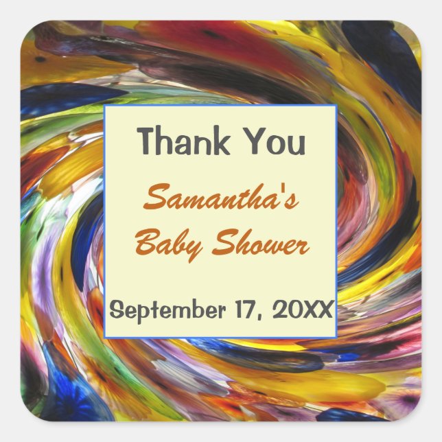Pegatina Cuadrada Agradecimiento de Baby Shower Neutro y Colorido (Anverso)