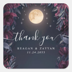 Pegatina Cuadrada Agradecimiento de Boda del Jardín de la Luna de Me