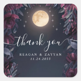 Pegatina Cuadrada Agradecimiento de Boda Jardín de Medianoche Luna