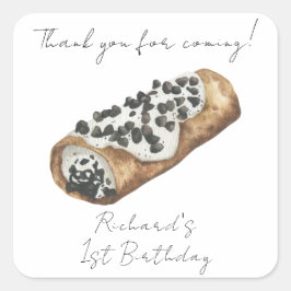 Pegatina Cuadrada Agradecimiento de cumpleaños número 1 de Cannoli a