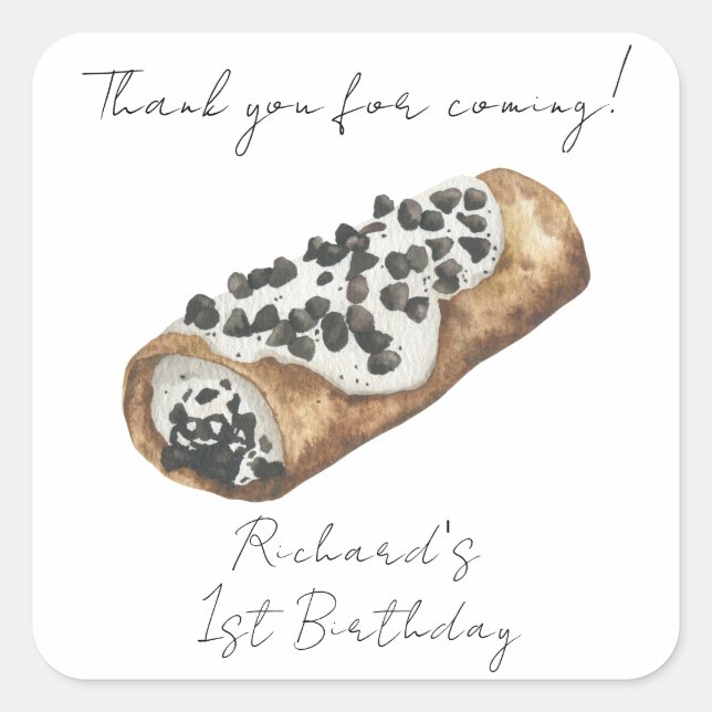Pegatina Cuadrada Agradecimiento de cumpleaños número 1 de Cannoli a (Anverso)