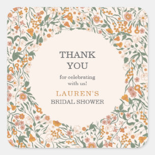Pegatina Cuadrada Agradecimiento de Despedida de Soltera Floral Boho
