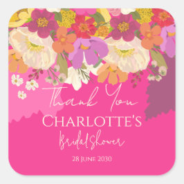 Pegatina Cuadrada Agradecimiento de Despedida de Soltera Floral de J