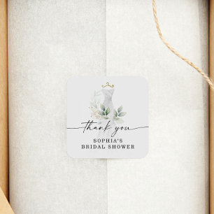 Pegatina Cuadrada Agradecimiento de lluvia de boda dorada con vegeta