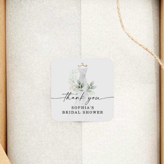 Pegatina Cuadrada Agradecimiento de lluvia de boda dorada con vegeta (Subido por el creador)