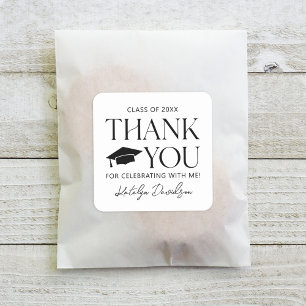 Pegatina Cuadrada Agradecimiento de Serif Moderno Clase de Graduació