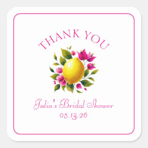 Pegatina Cuadrada Agradecimiento Floral Rosa Limón Personalizado par