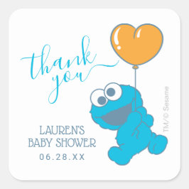 Pegatina Cuadrada Agradecimiento para Baby Shower de Cookie Monster