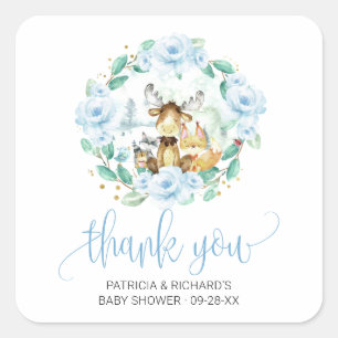 Pegatina Cuadrada Agradecimiento para Baby Shower de Floristería de