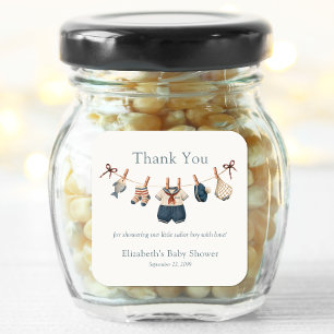 Pegatina Cuadrada Agradecimiento para Baby Shower de Niño Náutico