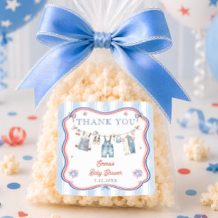 Pegatina Cuadrada Agradecimiento para Baby Shower de Niño Todo Ameri