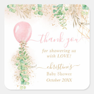 Pegatina Cuadrada Agradecimiento para Baby Shower Floral Acuarela Gl