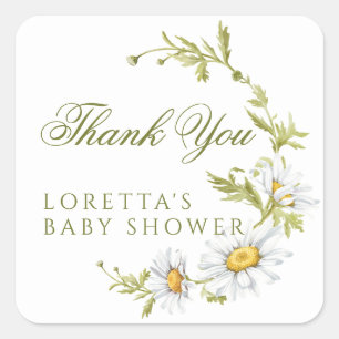 Pegatina Cuadrada Agradecimiento para Baby Shower Floral de Margarit