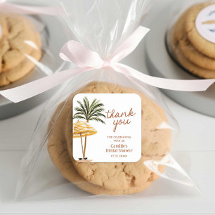 Pegatina Cuadrada Agradecimiento para Bridal Shower Tropical de Vera