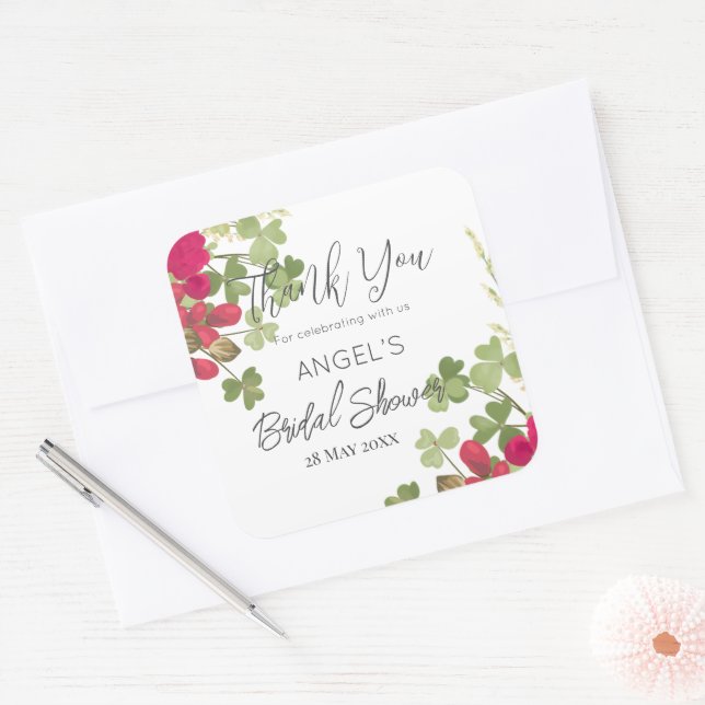 Pegatina Cuadrada Agradecimiento para Desayuno Nupcial de Jardín Flo (Sobre)