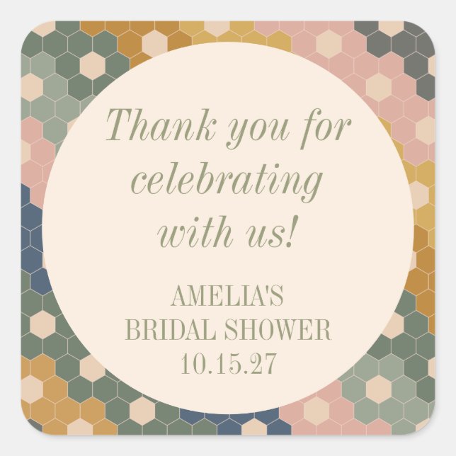 Pegatina Cuadrada Agradecimiento personalizado para ducha de novia v (Anverso)