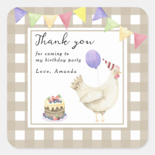Pegatina Cuadrada Agradecimiento por el primer cumpleaños de Pollito