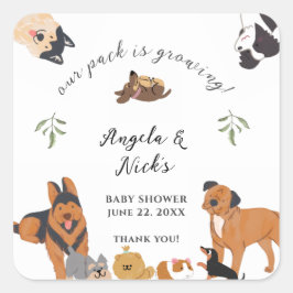 Pegatina Cuadrada Agradecimientos de Baby Shower de Perros Cute Wate