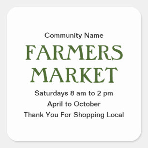Pegatina Cuadrada Agradecimientos verdes de los granjeros en blanco 