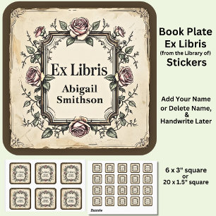 Pegatina Cuadrada Agregar nombre Ex Libris Libro Antiguo