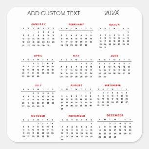 Pegatina Cuadrada agregar su propio texto personalizado Calendario 2