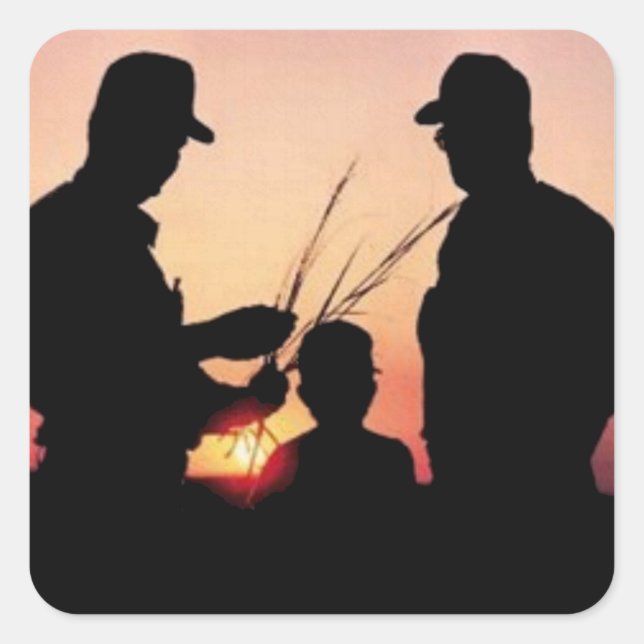 Pegatina Cuadrada Agricultores y atardecer (Anverso)