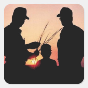 Pegatina Cuadrada Agricultores y atardecer