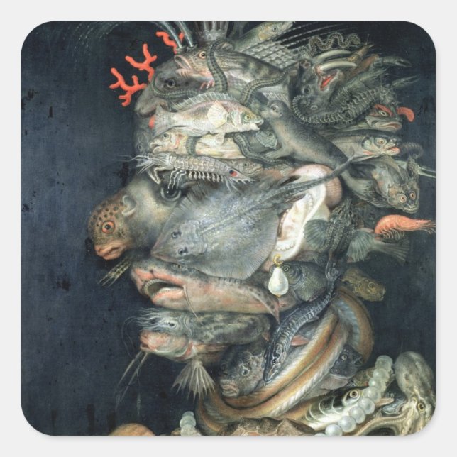 Pegatina Cuadrada Agua, (aceite sobre lienzo), Arcimboldo, Giuseppe (Anverso)