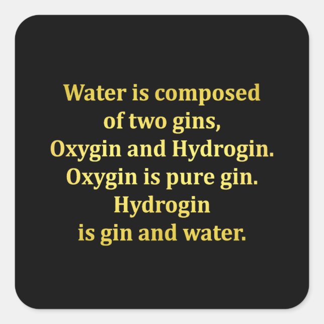 Pegatina Cuadrada Agua divertida y Chiste Gin (Anverso)