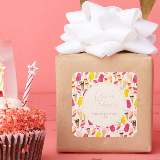 Pegatina Cuadrada Agua dulce de verano Hielo Crema (Fiesta)