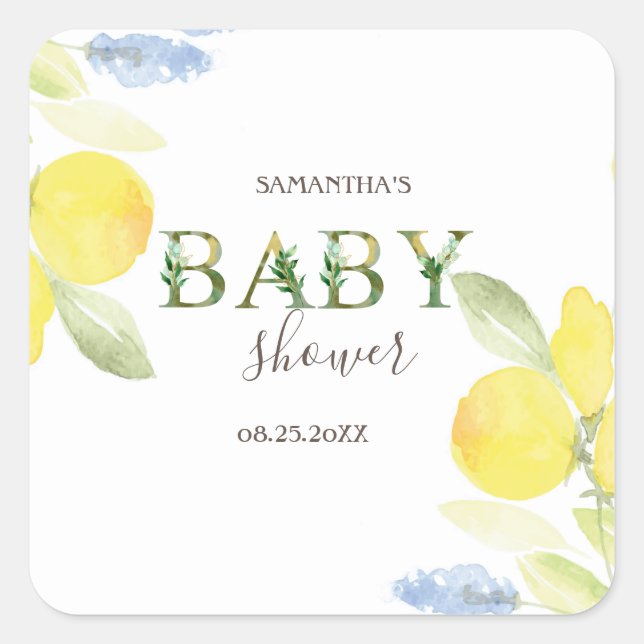 Pegatina Cuadrada Aguada de limones Baby Shower   (Anverso)