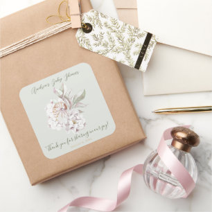 Pegatina Cuadrada Aguadas Costeras Conchas y Floral Baby Shower