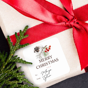 Pegatina Cuadrada Aguamarina de Navidad Piña Bayas DE y PARA