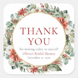 Pegatina Cuadrada Aguamarina Navidad Invierno Rojo Dorado Despedida 