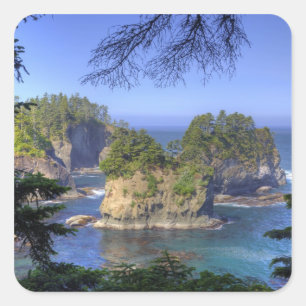 Pegatina Cuadrada Aguas marinas, tierras tribales de la nación Maka