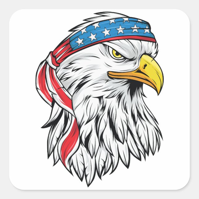 Pegatina Cuadrada Águila americana 4 de julio (Anverso)