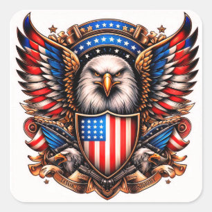Pegatina Cuadrada Águila Americana – Majestuoso Símbolo de Libertad