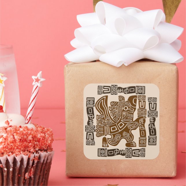 Pegatina Cuadrada Águila azteca guerrera arte tribal antiguo (Fiesta)