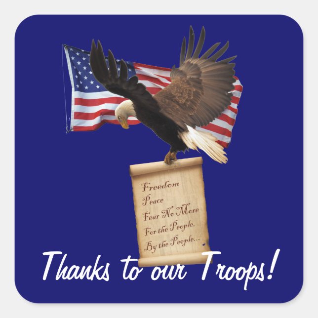 Pegatina Cuadrada Águila, bandera de los Estados Unidos, libertad y  (Anverso)